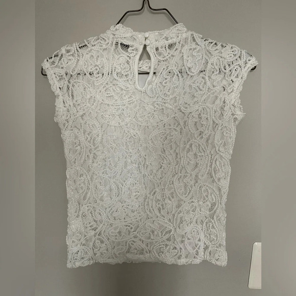 Reserved Women's White Full Lace Crochet Round Neck Sleeveless‎ Crop Top S - Picture 4 of 7